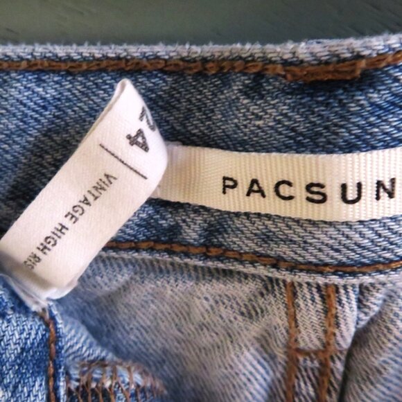 Pacsun Vintage High Rise Distressed Fray Button Fly Jean Shorts Size 24 - Picture 4 of 4